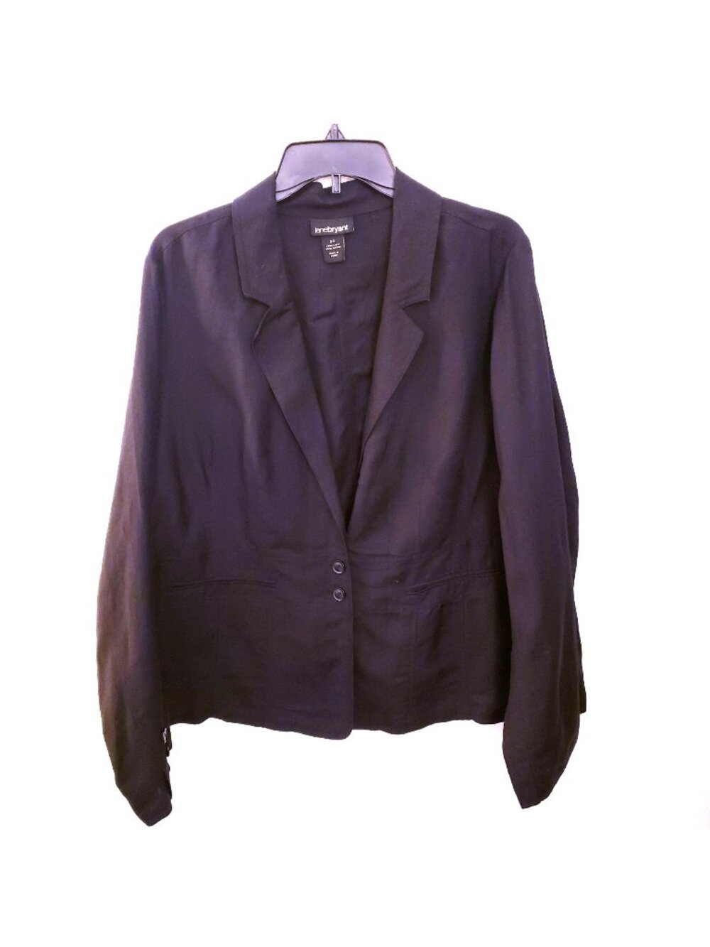 Lane Bryant Unlined Black Linen Blend Blazer Jacket 2 Button Close Sz 22 EUC